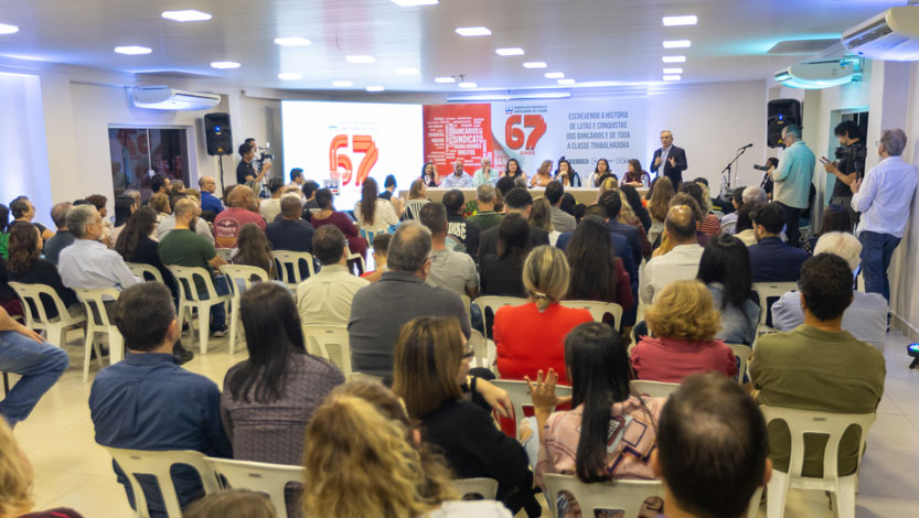 Com casa cheia, Sindicato dos Bancários celebra 67 anos com ampliação da base e lançamento do Projeto Basta!